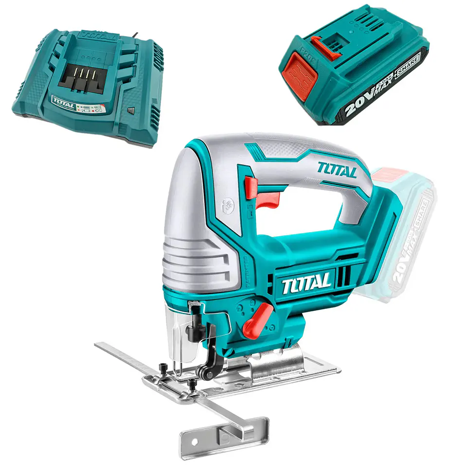 Sierra Caladora Inalambrica 20v C/5 Hojas Cargador + Bateria Total 1