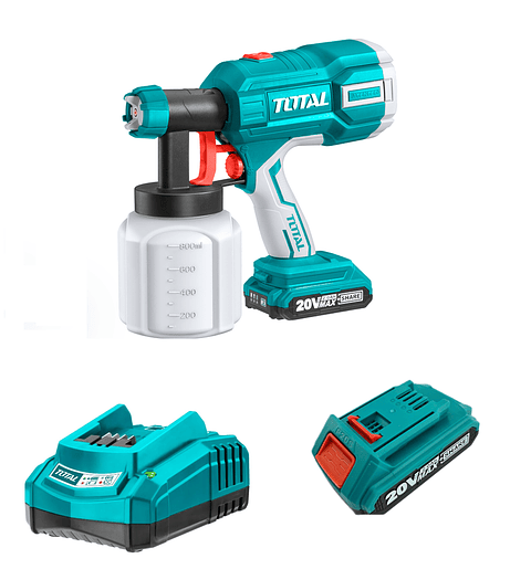 Pistola De Pintura Inalambrica 20v + Cargador + Batería Total