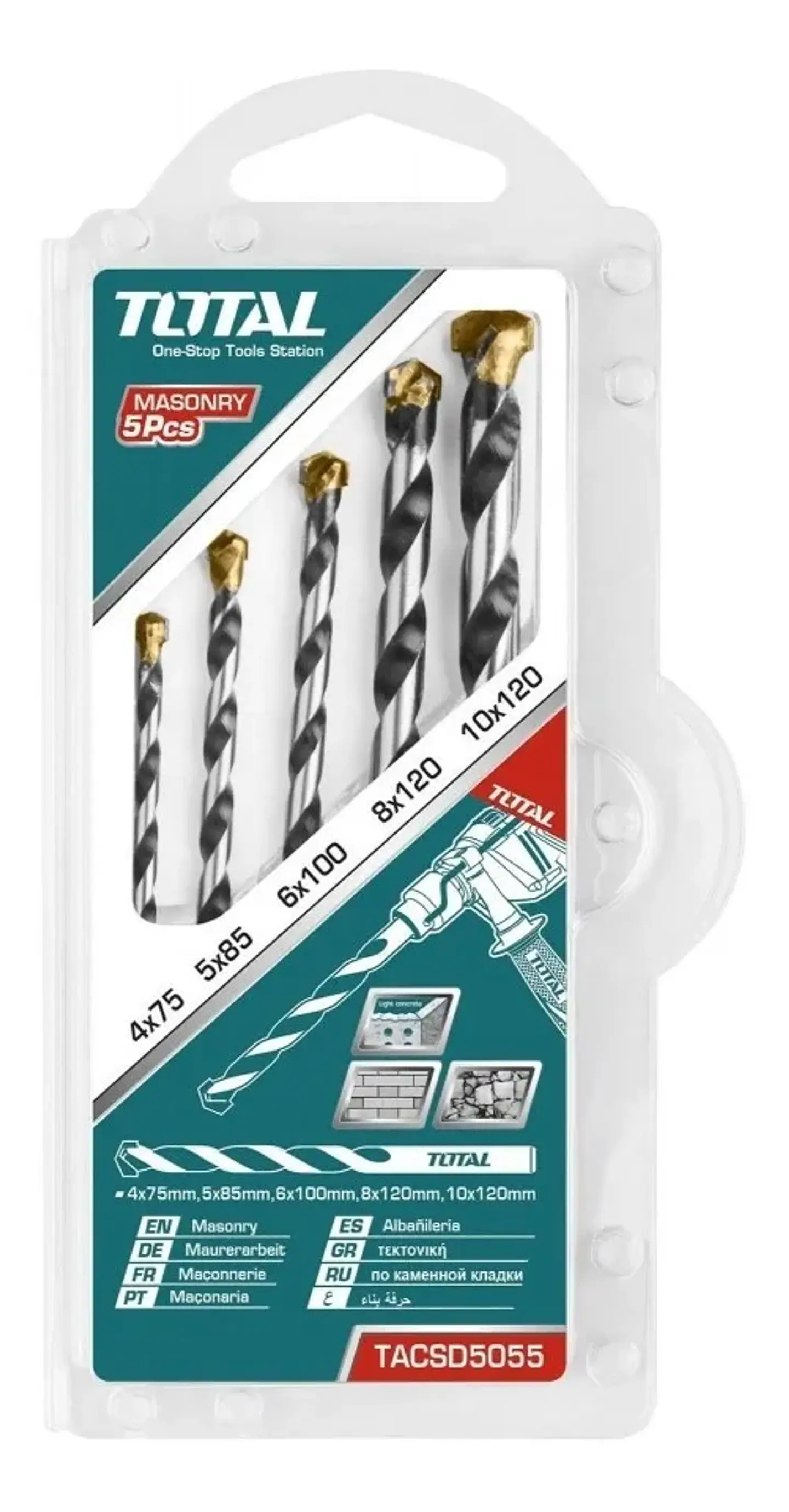 Kit Set Juego Brocas Para Concreto 5 Piezas Total Tacsd5055 1