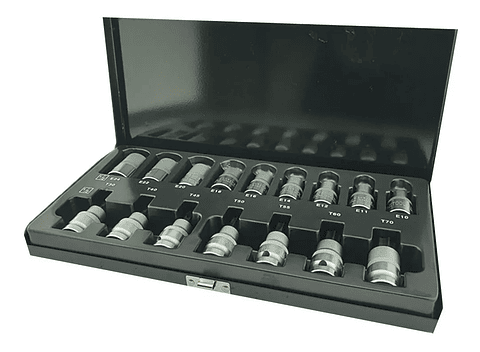 Kit Juego De Dados Torx Estrella 1/2 Macho Hembra 16 Piezas