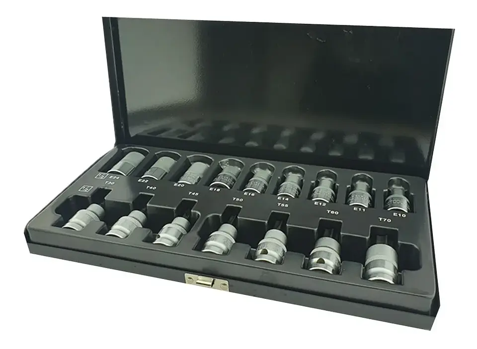 Kit Juego De Dados Torx Estrella 1/2 Macho Hembra 16 Piezas 1