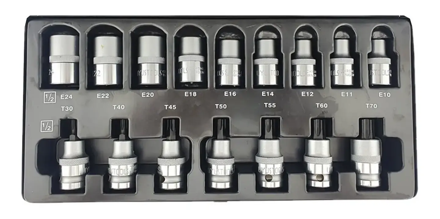 Kit Juego De Dados Torx Estrella 1/2 Macho Hembra 16 Piezas 2