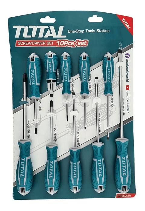 Kit Set Juego Desatornilladores 10 Piezas Total Tht250610