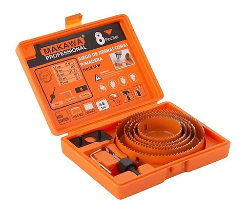 Juego Hoja Broca Sierra Copa Para Madera 8 Piezas Makawa