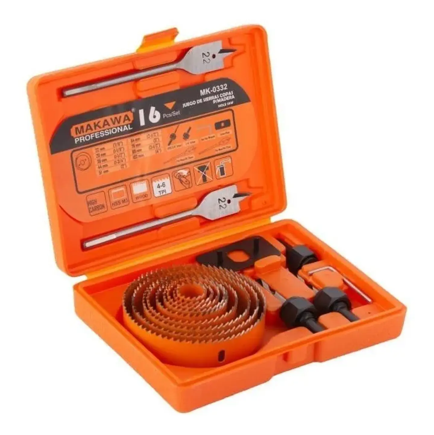 Juego Hoja Broca Sierra Copa Para Madera 16 Piezas Makawa 1