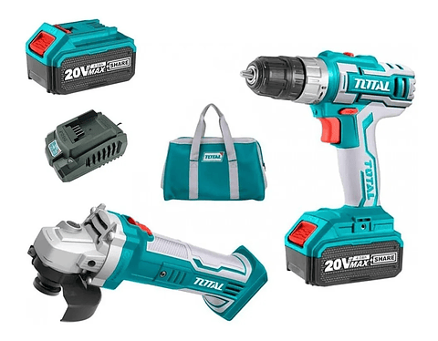 Kit Taladro Atornillador+ Esmeril Angular 20v+bat+carg Total