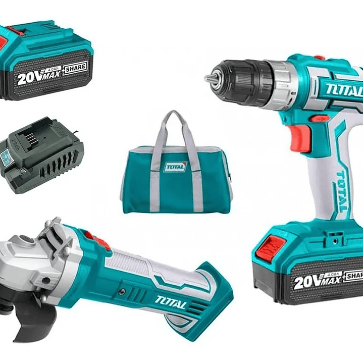 Kit Taladro Atornillador+ Esmeril Angular 20v+bat+carg Total 1