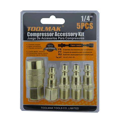 Kit Juego Accesorios Acoples Rapido P/ Compresor 5 Pcs Tmk