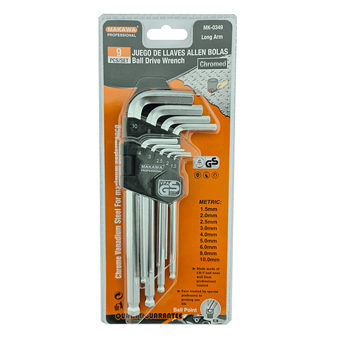 Juego Llaves Allen Medianas Hexagonal 9 Piezas Makawa