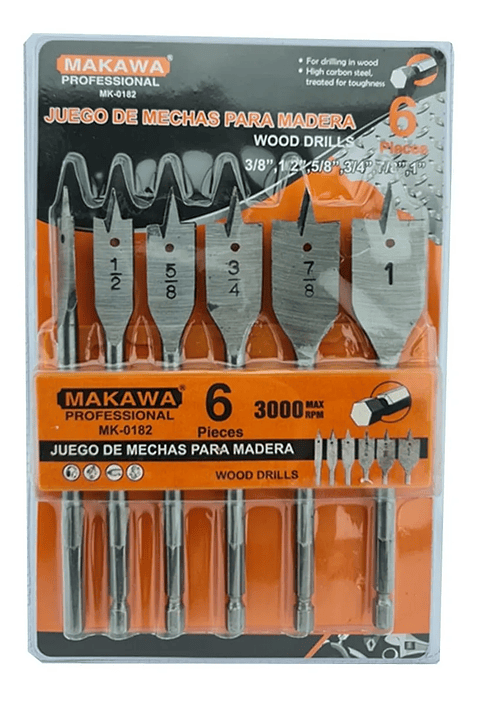 Kit Juego Set De Mecha De Madera Para Taladro 6 Pieza Makawa
