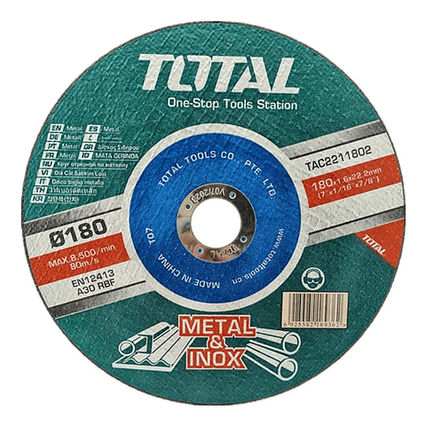 Disco Corte P/ Metal Acero Inoxidable 180mm Total Tac2211802