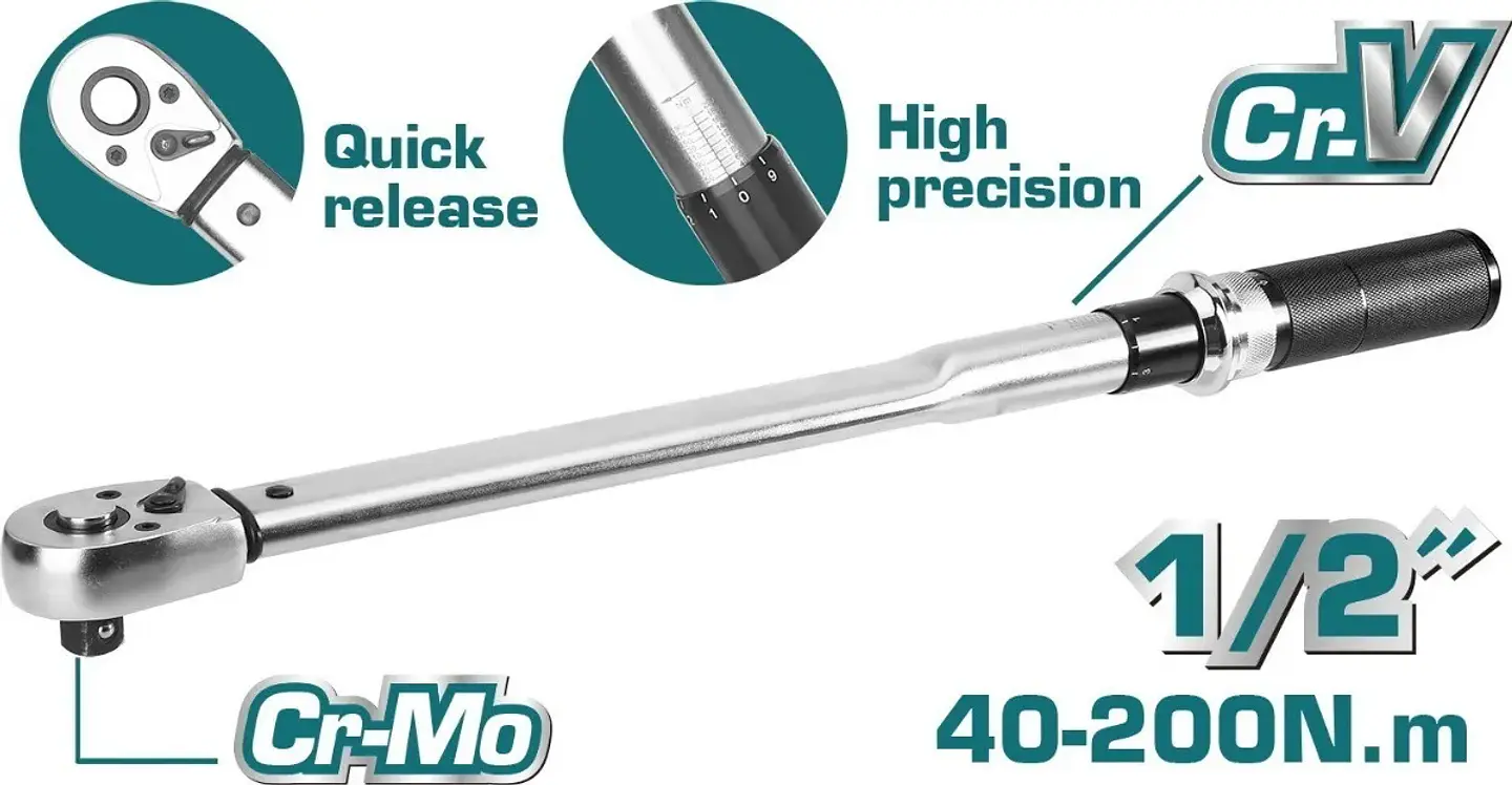 Llave Torque Torquimetro 1/2 40 - 200 Nm Total Thptw200n2 3