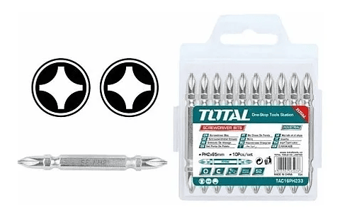 Kit Juego Puntas Phillips Ph2 Doble 10 Pcs Total Tac16ph233