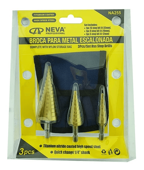 Juego Set De 3 Broca Escalonada 4-32 4-20 4-12 Mm Neva