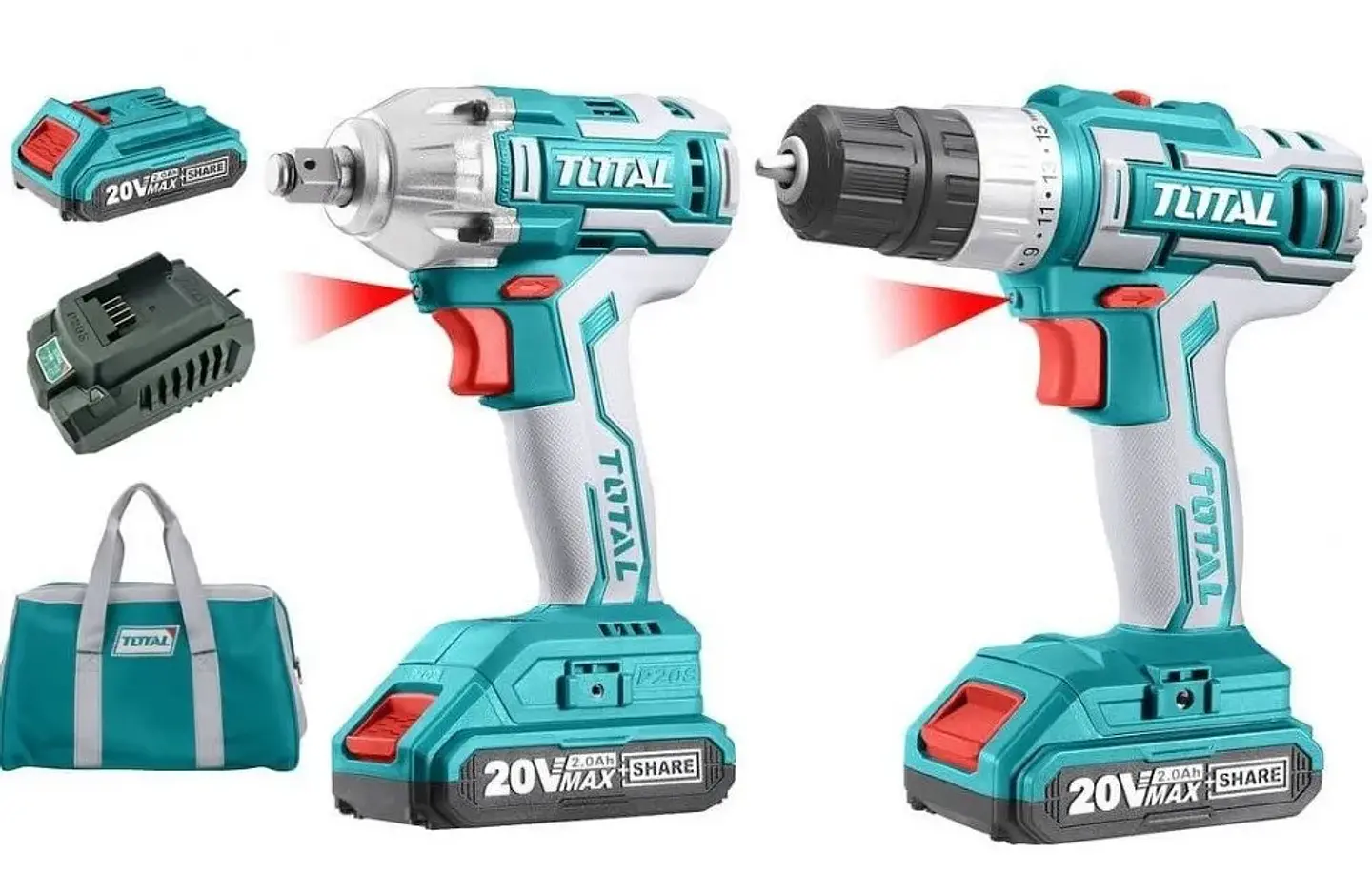 Kit Taladro Atornillador+ Llave Impacto 20v+ Bat+ Carg Total 1