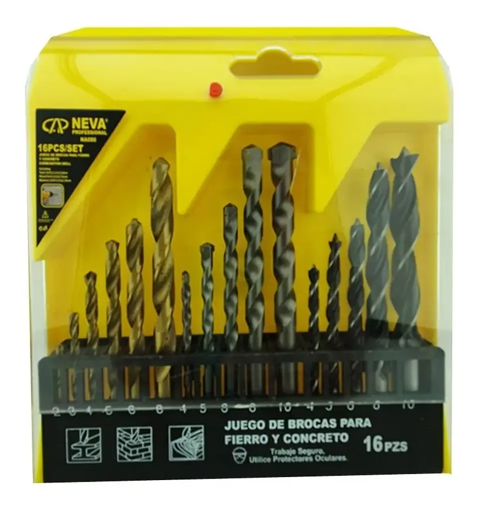 Juego De Brocas Para Madera Cemento Metal 16 Piezas Neva 1