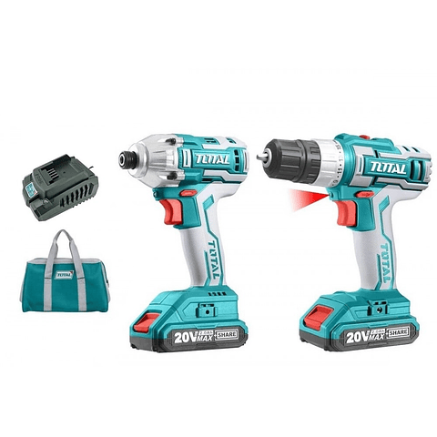 Kit Taladro + Atornillador de Impacto 20v+ 2bat+ Carg Total