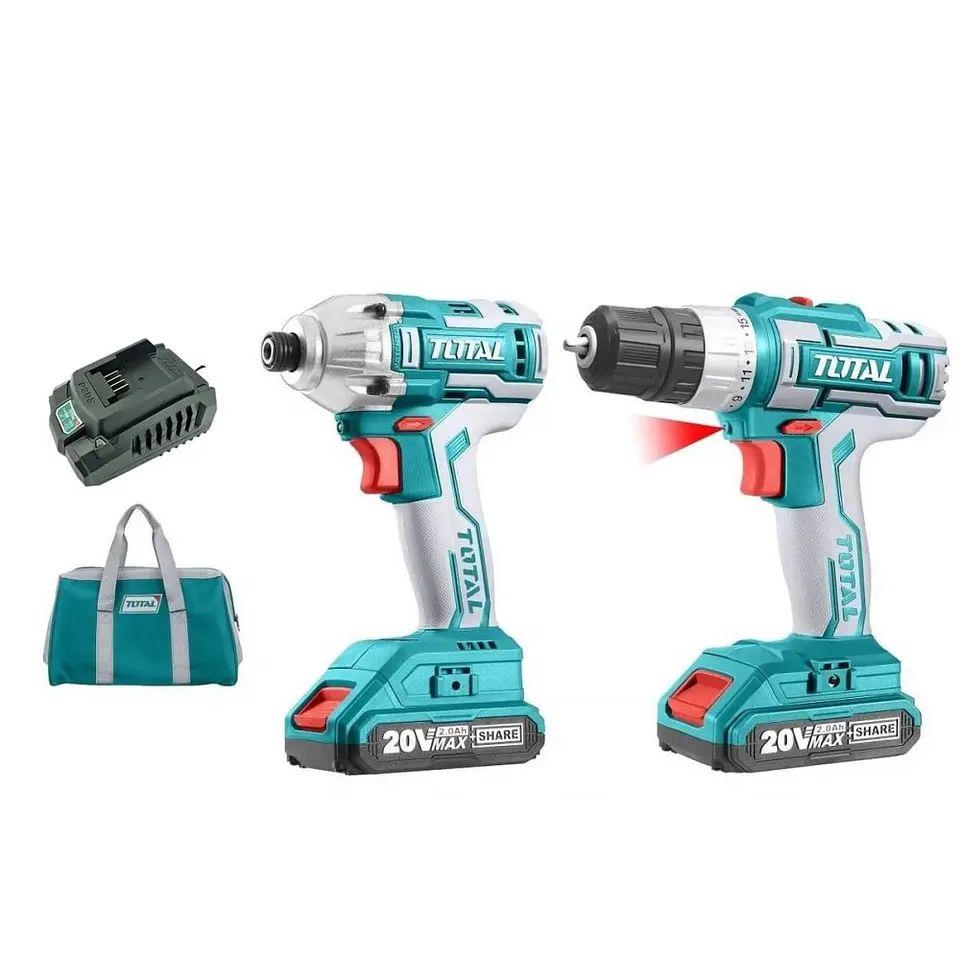 Kit Taladro + Atornillador de Impacto 20v+ 2bat+ Carg Total 1