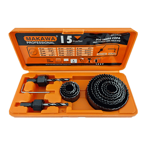 Juego Hoja Broca Sierra Copa Para Madera 15 Piezas Makawa