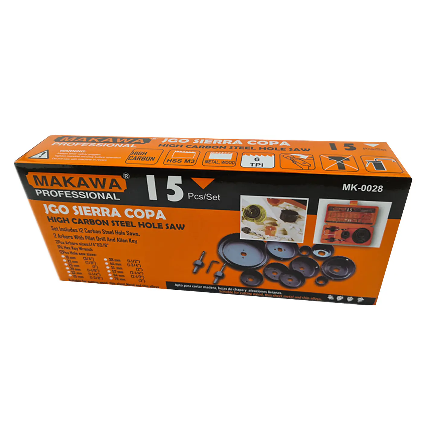 Juego Hoja Broca Sierra Copa Para Madera 15 Piezas Makawa 4