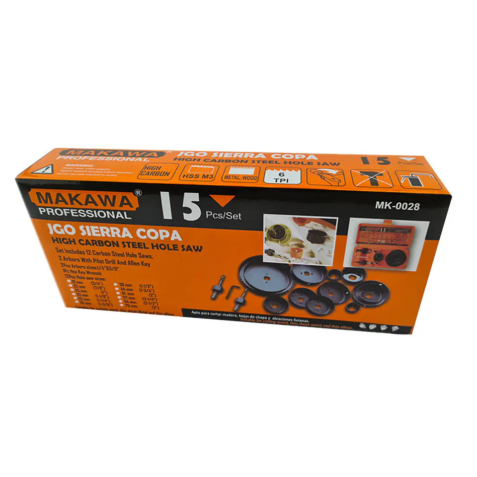 Juego Hoja Broca Sierra Copa Para Madera 15 Piezas Makawa 4