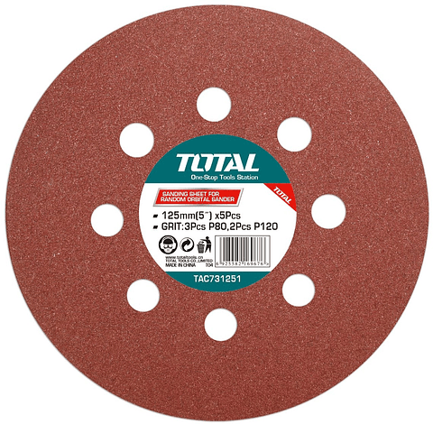 5 Disco Lija Para Pulir 125mm Velcro Grano Variado Total