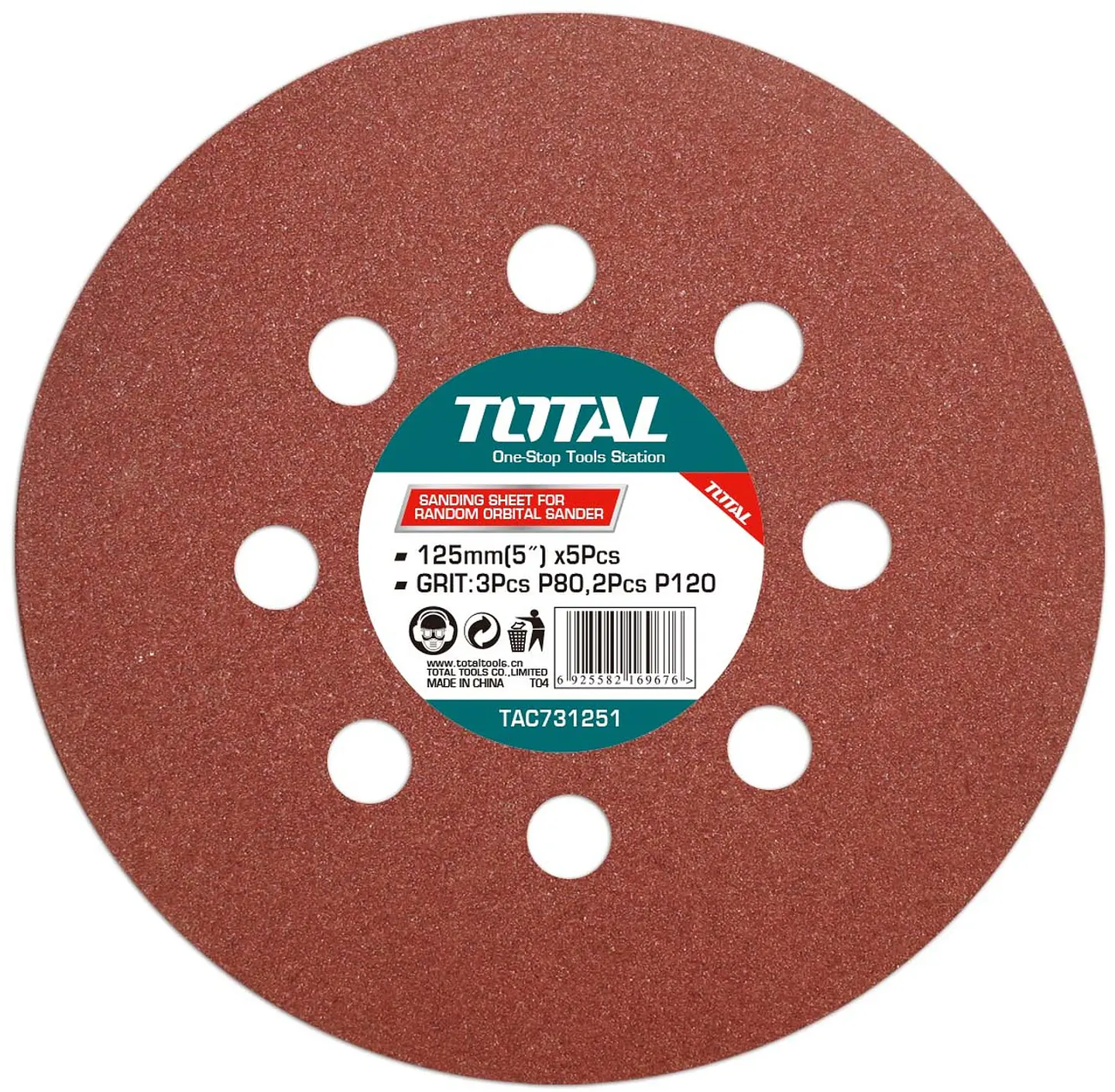 5 Disco Lija Para Pulir 125mm Velcro Grano Variado Total 1