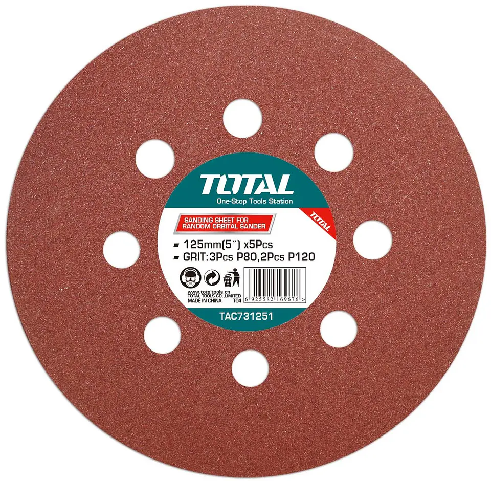 5 Disco Lija Para Pulir 125mm Velcro Grano Variado Total 1