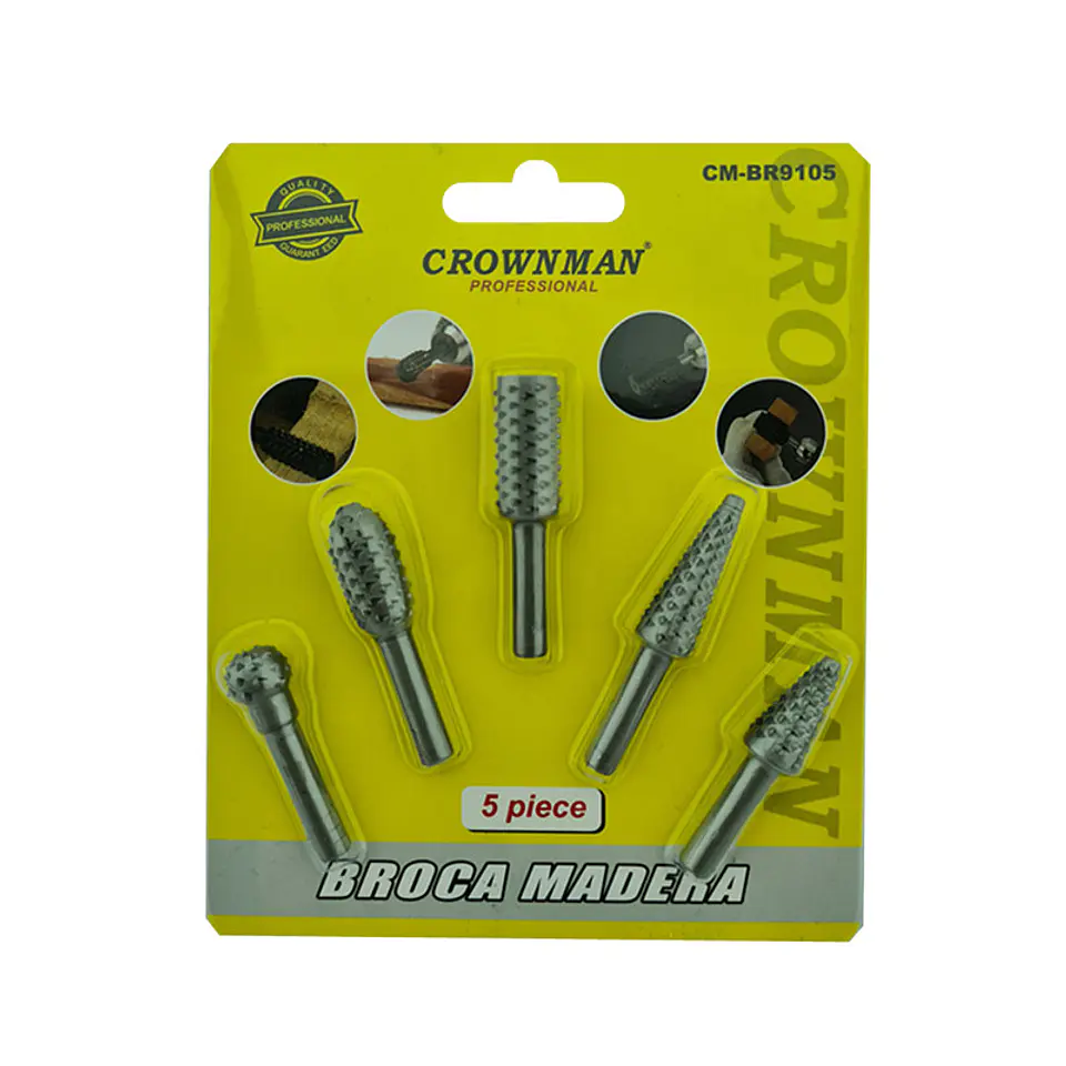 Kit Juego Brocas Madera Escofina Rotativa 1/4 5 Pcs Crownman 1