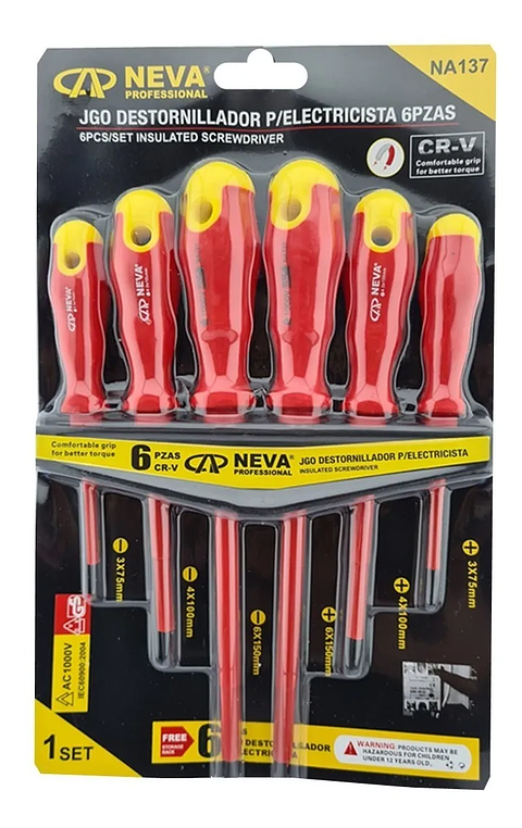 Set Kit Juego De Destornilladores Electricos 6 Piezas Neva