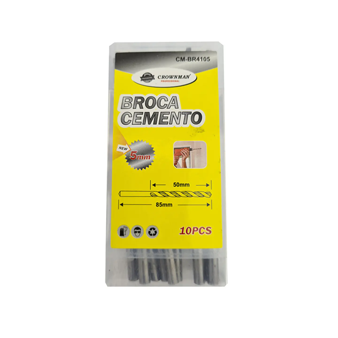 Kit Set Juego Brocas Para Concreto 5mm 10 Piezas Crownman 1
