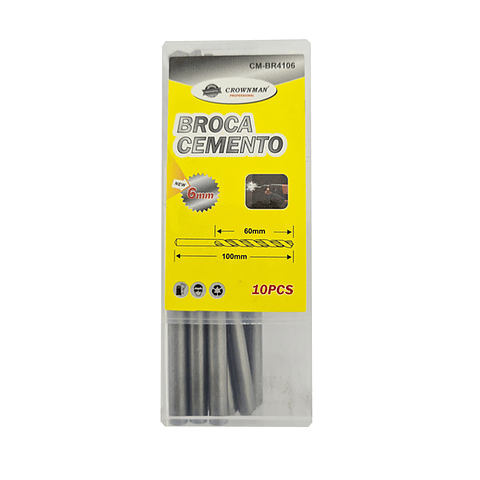 Kit Set Juego Brocas Para Concreto 6mm 10 Piezas Crownman