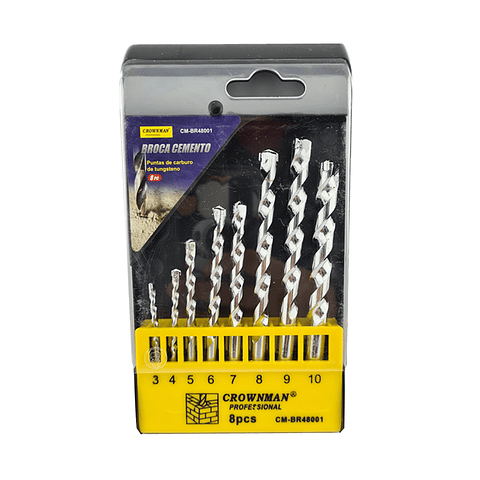 Kit Set Juego Brocas Para Cemento Concreto 8 Piezas Crownman