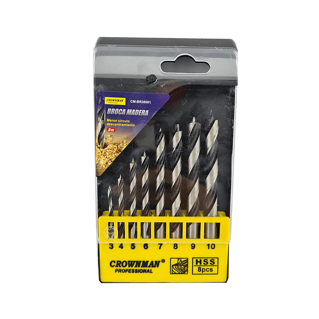 Kit Set Juego Brocas Para Madera 8 Piezas Crownman