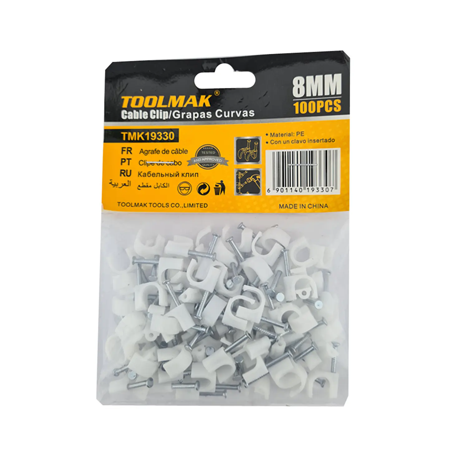 Grapa Grampa Rg6 Cable 8mm Blanco 100 Unidades Toolmak 1