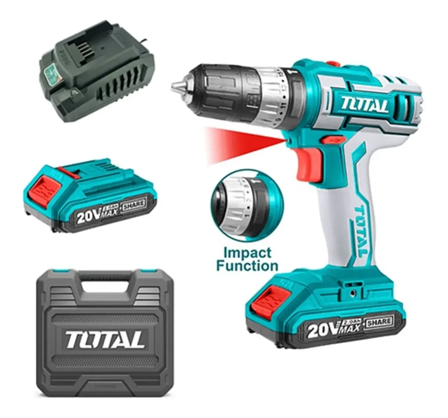 Taladro Atornillador Percutor 10mm 20v 2bat + Carg Total 1