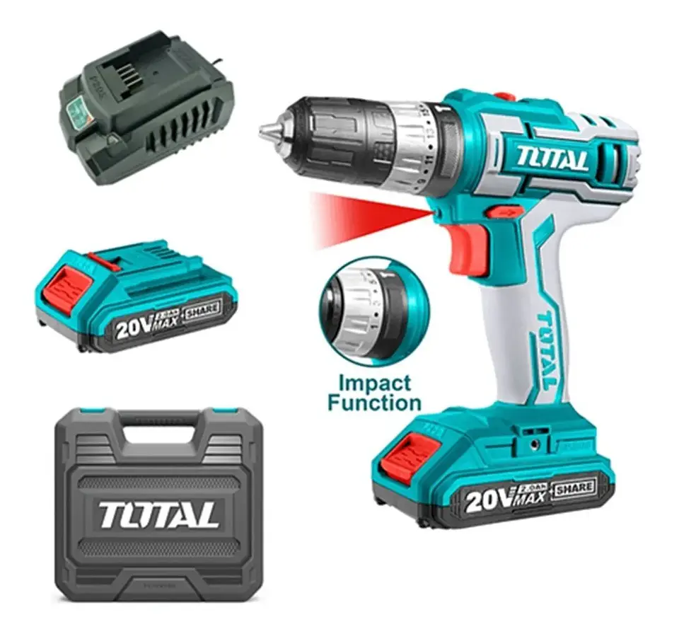 Taladro Atornillador Percutor 10mm 20v 2bat + Carg Total 1