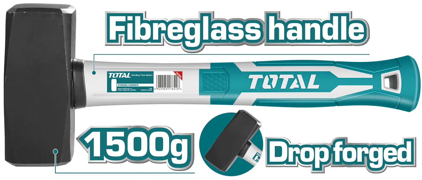 Combo Martillo Mazo 1,5kg Mango Fibra vidrio Total Tht7215006 2
