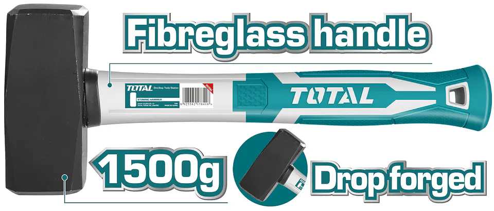 Combo Martillo Mazo 1,5kg Mango Fibra vidrio Total Tht7215006 2