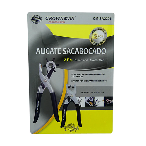 Set Alicates Sacabocado 2 Piezas Ojetillos Crownman