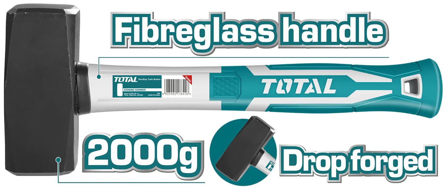 Combo Martillo Mazo 2000g Mango Fibra De Vidrio Total 2