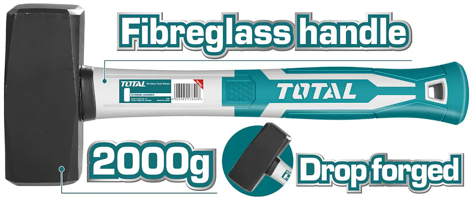 Combo Martillo Mazo 2000g Mango Fibra De Vidrio Total 2