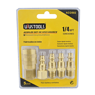 Kit Juego Accesorio Acoples Rápido P/ Compresor 5 Piezas Uyustools