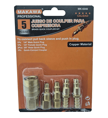 Kit Jgo Accesorio Acoples Rapido P/ Compresor 5pcs Makawa