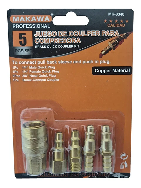 Kit Jgo Accesorio Acoples Rapido P/ Compresor 5pcs Makawa