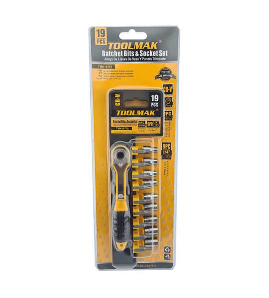 Set Kit Juego Dados Y Puntas Cuadrante 1/4 19 Piezas Toolmak