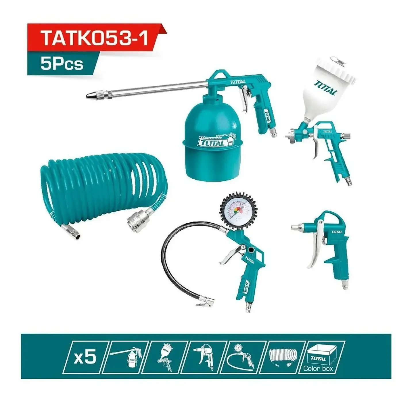 Kit Juego Herramientas Neumaticas 5 Piezas Total Tatk053-1 2