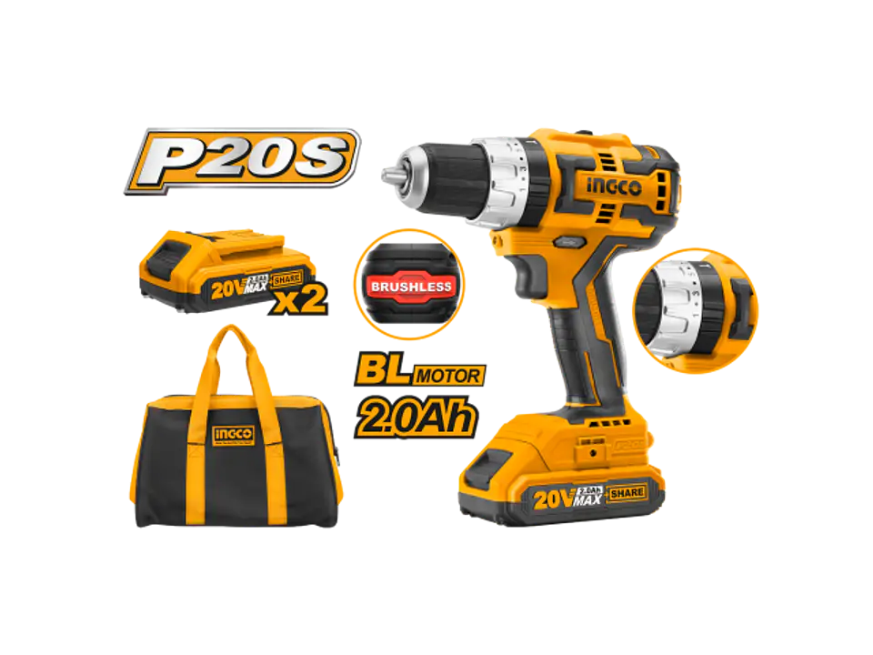 Taladro Atornillador Percutor 13mm 2bat 20v Ingco Cidli20608 2