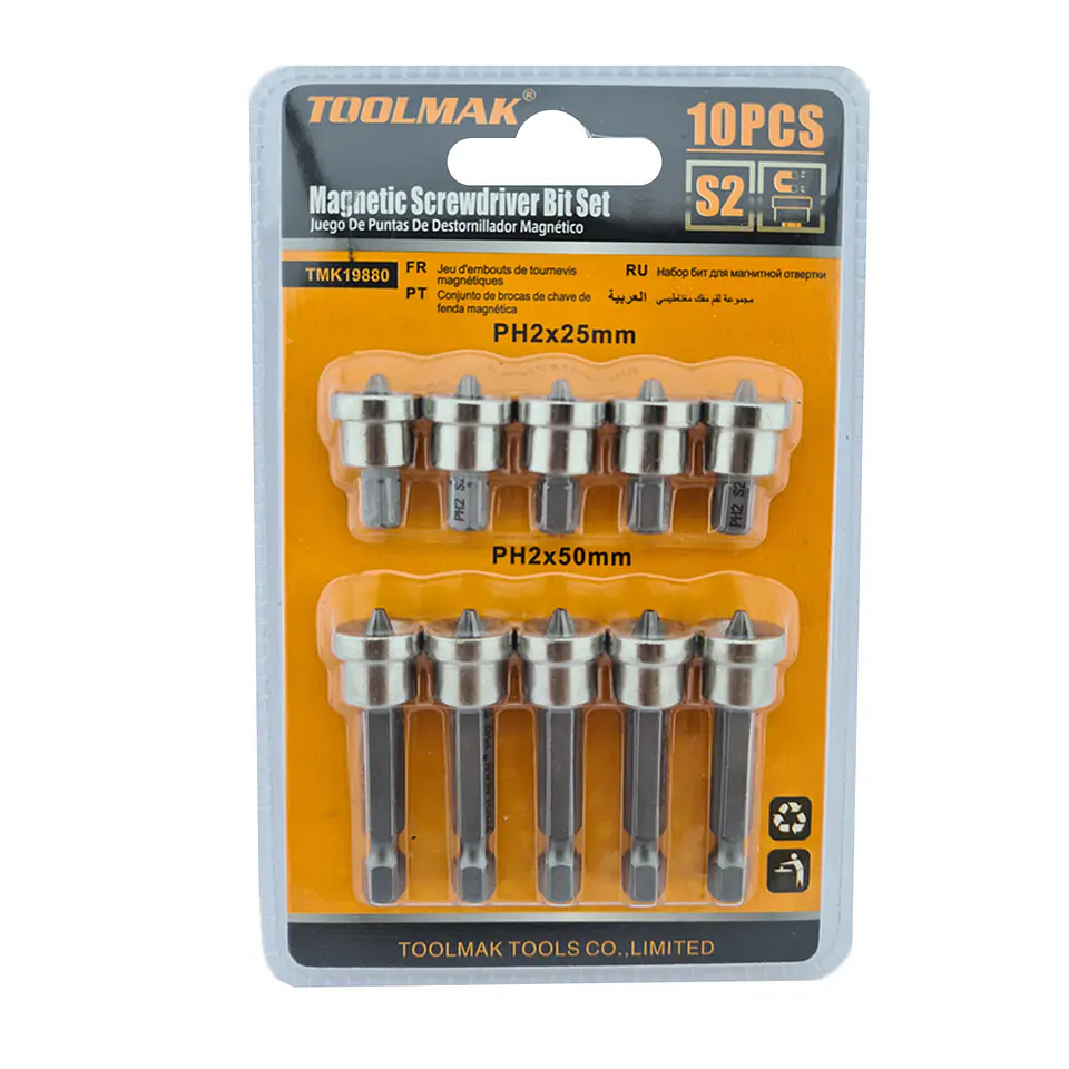 Juego Punta Phillips C/ Tope Hexagonal S2 Ph2 10pc Magnetico 1