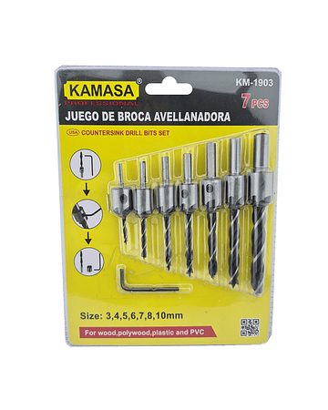 Brocas Avellanadoras Madera Plastico Pvc Punta Taladro 7 Pcs Kamasa